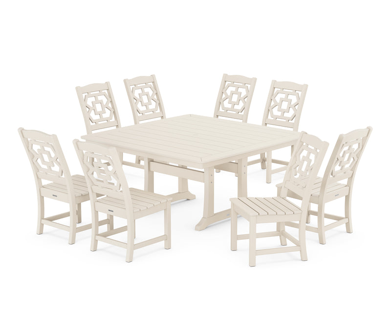Polywood: Chinoiserie 9-Piece Square Side Chair Dining Set with Trestle Legs