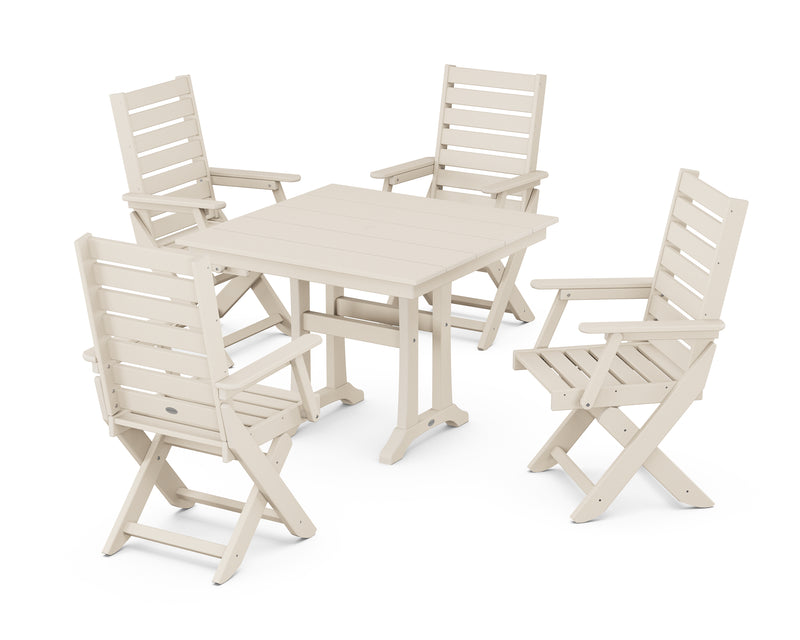 Polywood: Captain Folding Chair 5-Piece Farmhouse Dining Set With Trestle Legs