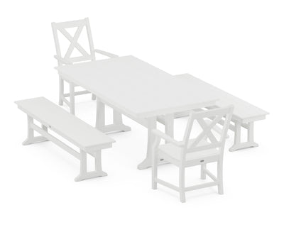 Polywood: Braxton 5-Piece Rectangle Farmhouse Dining Set With Trestle Legs and Benches