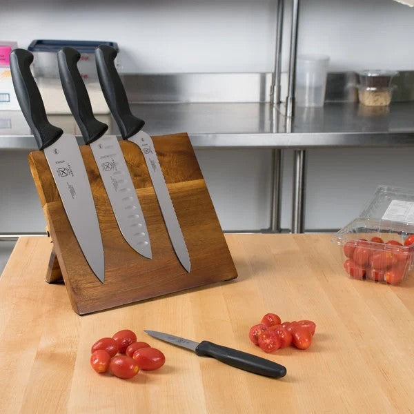 Mercer Culinary M21982 Millennia 5-Piece Acacia Magnetic Board and Black Handle Knife Set