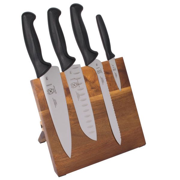 Mercer Culinary M21982 Millennia 5-Piece Acacia Magnetic Board and Black Handle Knife Set