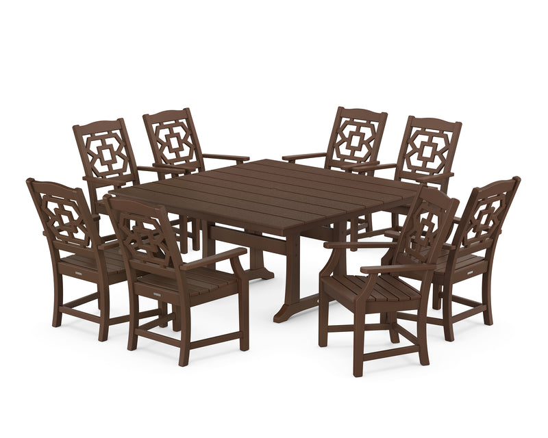 Polywood: Chinoiserie 9-Piece Square Farmhouse Dining Set with Trestle Legs