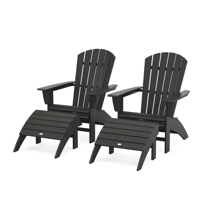 Polywood: Nautical Curveback Adirondack Chair 4-Piece Set w/ Ottomans