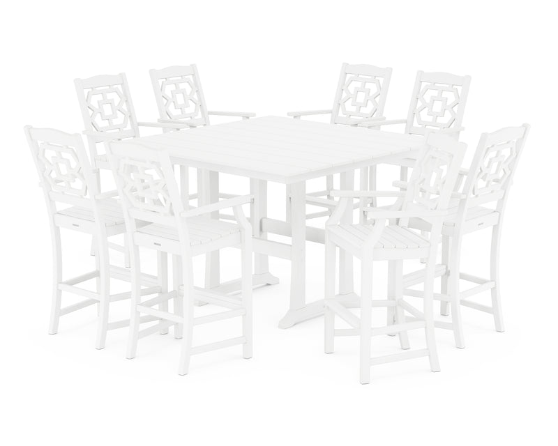 Polywood: Chinoiserie 9-Piece Square Farmhouse Bar Set with Trestle Legs