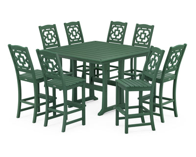 Polywood: Chinoiserie 9-Piece Square Side Chair Bar Set with Trestle Legs