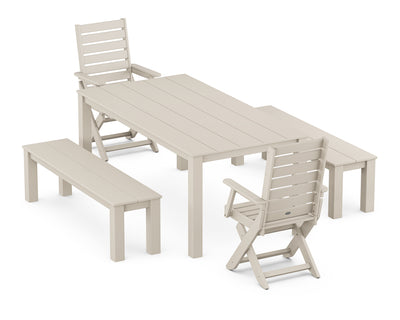Polywood: Captain Folding Chair 5-Piece Parsons Dining Set with Benches