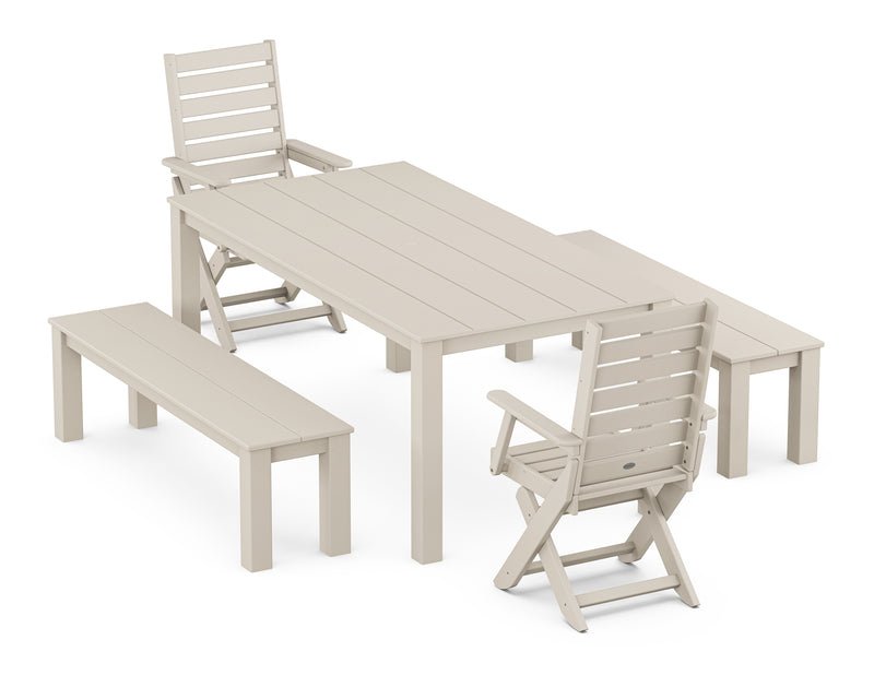 Polywood: Captain Folding Chair 5-Piece Parsons Dining Set with Benches