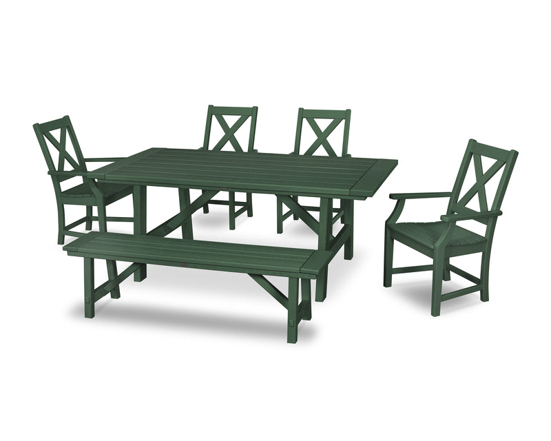Polywood: Braxton 6-Piece Rustic Farmhouse Arm Chair Dining Set with Bench