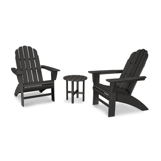 Polywood: Vineyard Curveback 3-Piece Adirondack Rocking Chair Set in Black