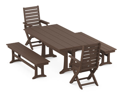 Polywood: Captain Folding Chair 5-Piece Farmhouse Dining Set With Trestle Legs