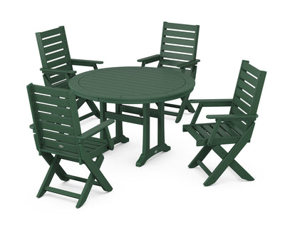Polywood: Captain Folding Chair 5-Piece Round Dining Set with Trestle Legs