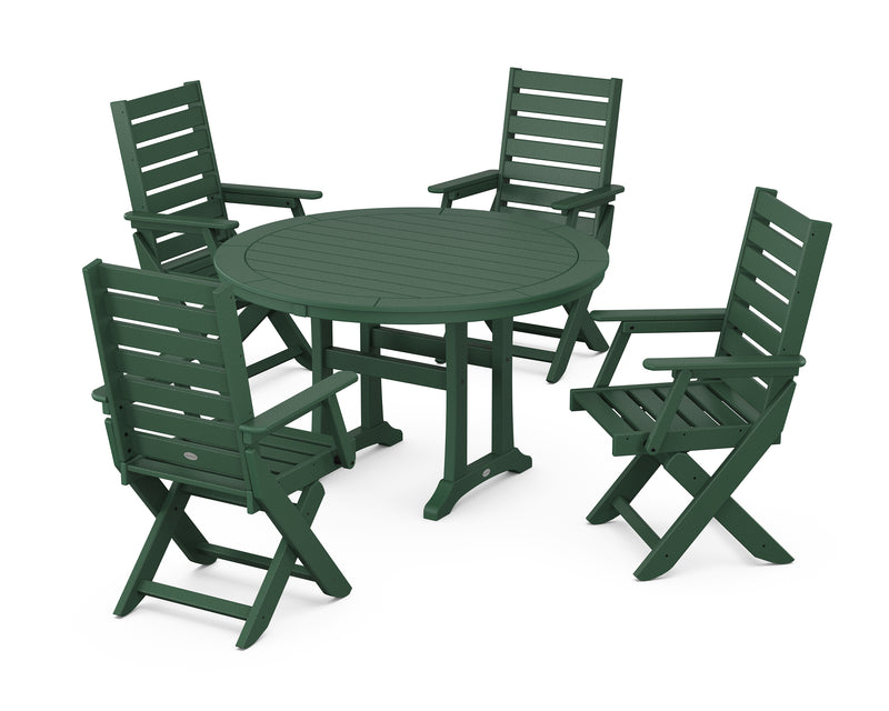Polywood: Captain Folding Chair 5-Piece Round Dining Set with Trestle Legs