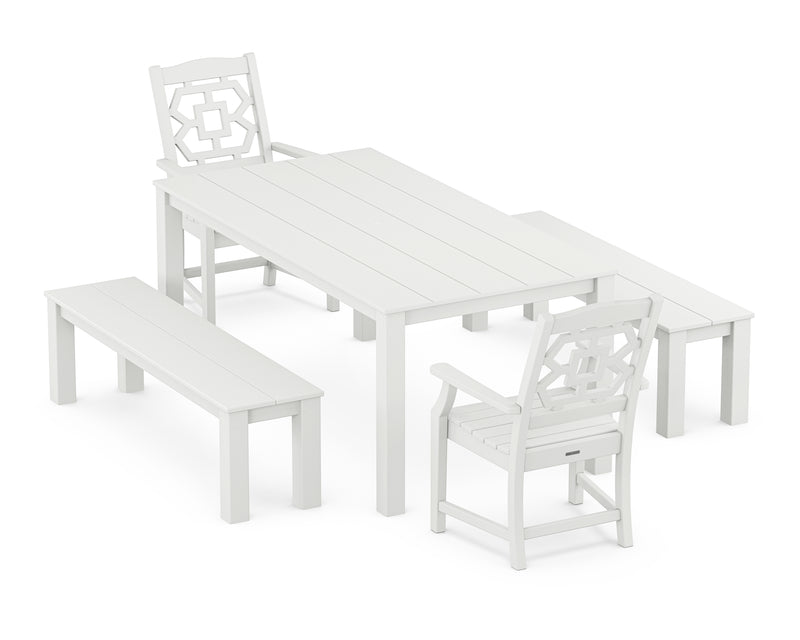 Polywood: Chinoiserie 5-Piece Parsons Dining Set with Benches