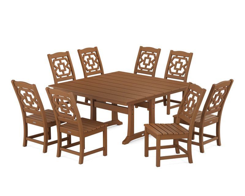 Polywood: Chinoiserie 9-Piece Square Farmhouse Side Chair Dining Set with Trestle Legs
