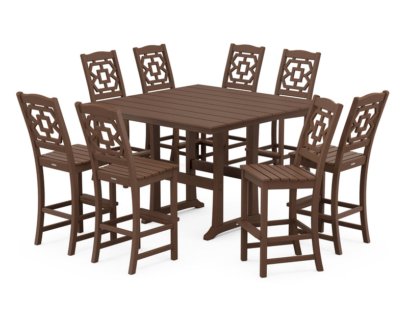 Polywood: Chinoiserie 9-Piece Square Farmhouse Side Chair Bar Set with Trestle Legs