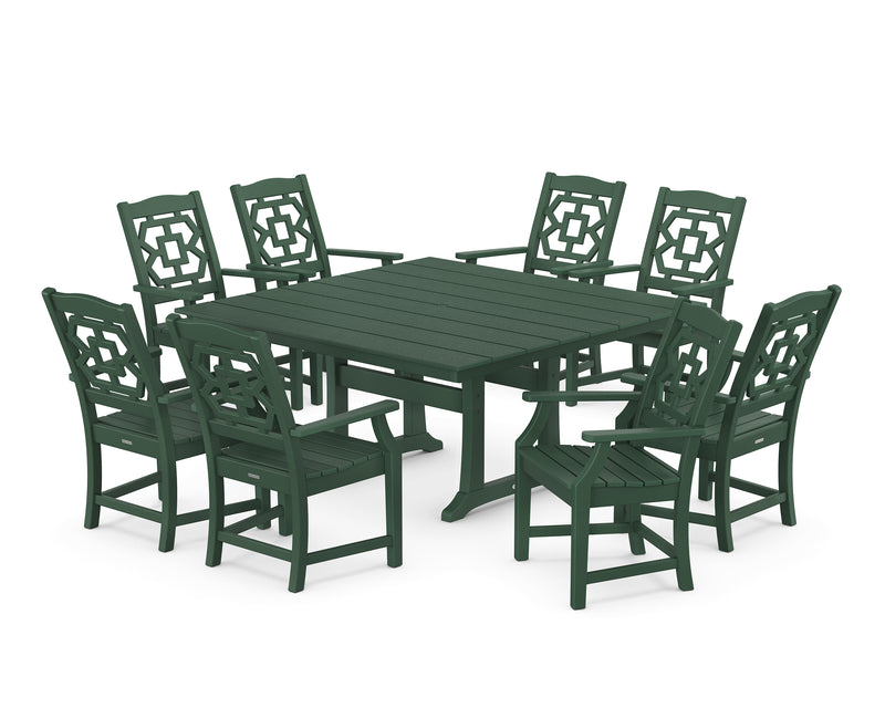 Polywood: Chinoiserie 9-Piece Square Farmhouse Dining Set with Trestle Legs