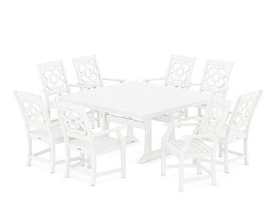Polywood: Chinoiserie 9-Piece Square Farmhouse Dining Set with Trestle Legs