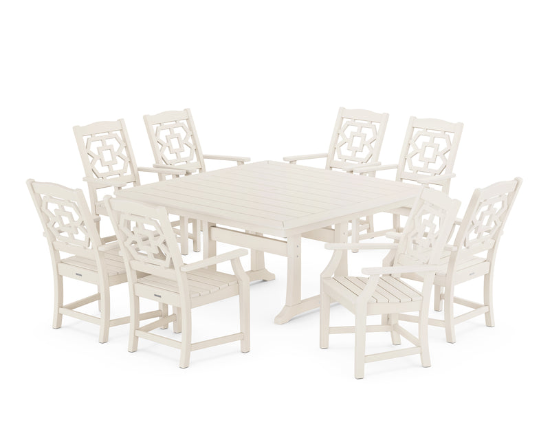 Polywood: Chinoiserie 9-Piece Square Dining Set with Trestle Legs