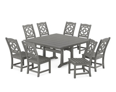 Polywood: Chinoiserie 9-Piece Square Farmhouse Side Chair Dining Set with Trestle Legs