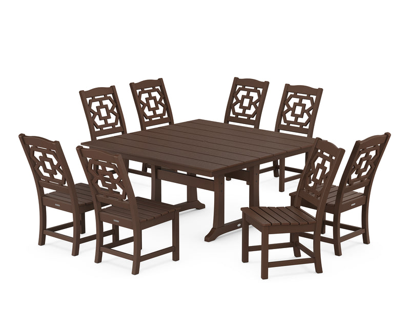 Polywood: Chinoiserie 9-Piece Square Farmhouse Side Chair Dining Set with Trestle Legs