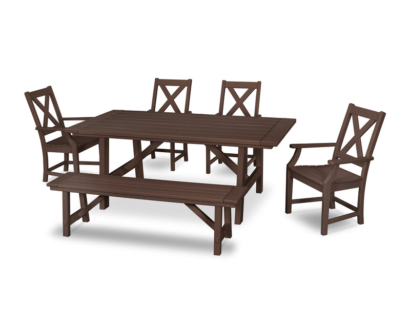 Polywood: Braxton 6-Piece Rustic Farmhouse Arm Chair Dining Set with Bench