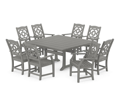 Polywood: Chinoiserie 9-Piece Square Farmhouse Dining Set with Trestle Legs