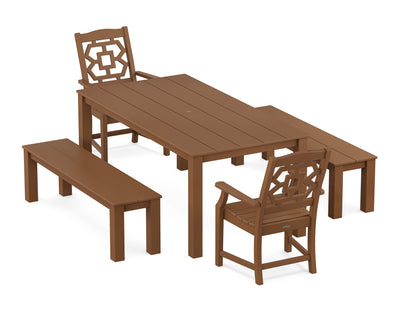Polywood: Chinoiserie 5-Piece Parsons Dining Set with Benches