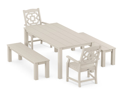 Polywood: Chinoiserie 5-Piece Parsons Dining Set with Benches