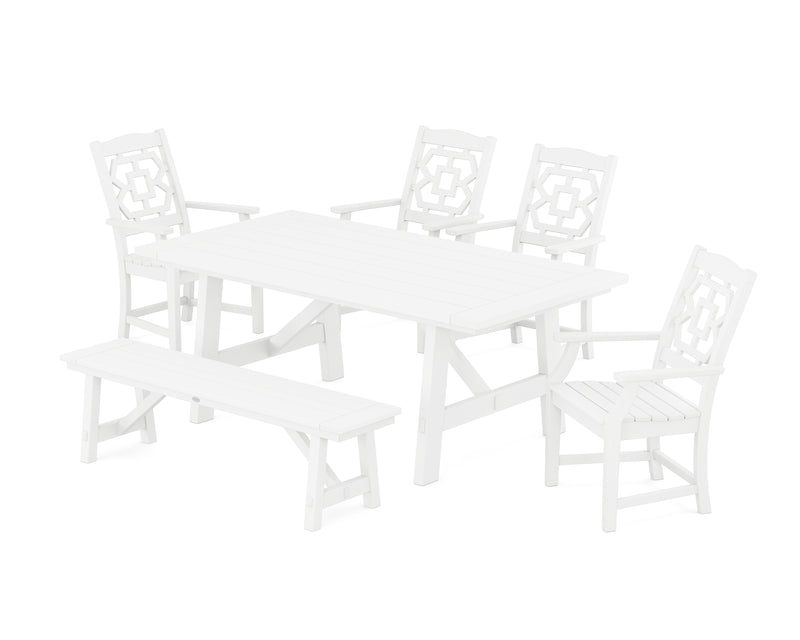 Polywood: Chinoiserie 6-Piece Rustic Farmhouse Dining Set with Bench