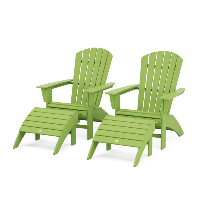 Polywood: Nautical Curveback Adirondack Chair 4-Piece Set w/ Ottomans