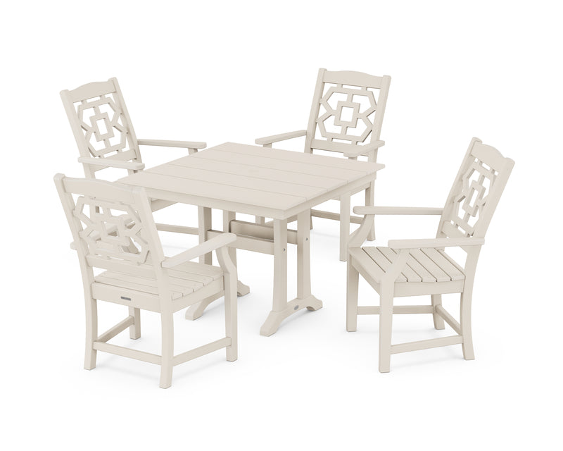 Polywood: Chinoiserie 5-Piece Farmhouse Dining Set with Trestle Legs