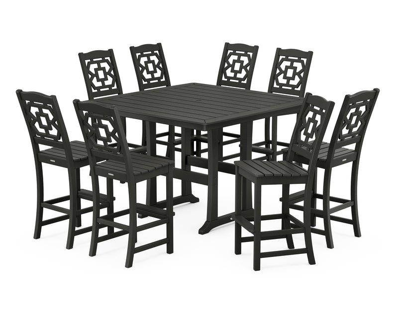 Polywood: Chinoiserie 9-Piece Square Side Chair Bar Set with Trestle Legs