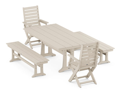 Polywood: Captain Folding Chair 5-Piece Farmhouse Dining Set With Trestle Legs