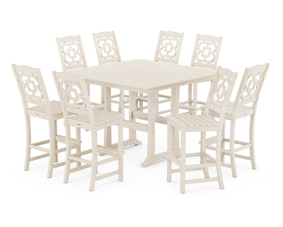 Polywood: Chinoiserie 9-Piece Square Side Chair Bar Set with Trestle Legs