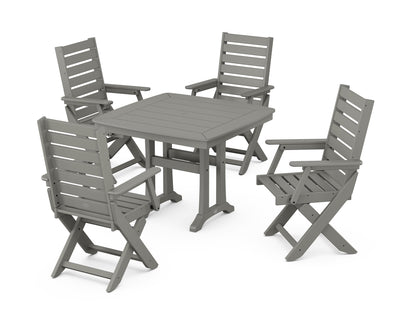 Polywood: Captain Folding Chair 5-Piece Dining Set with Trestle Legs