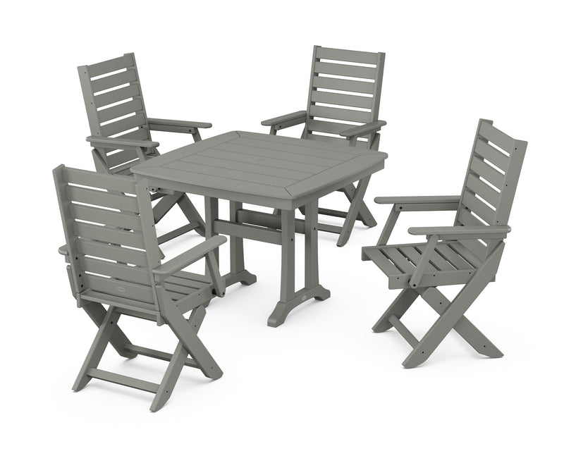 Polywood: Captain Folding Chair 5-Piece Dining Set with Trestle Legs
