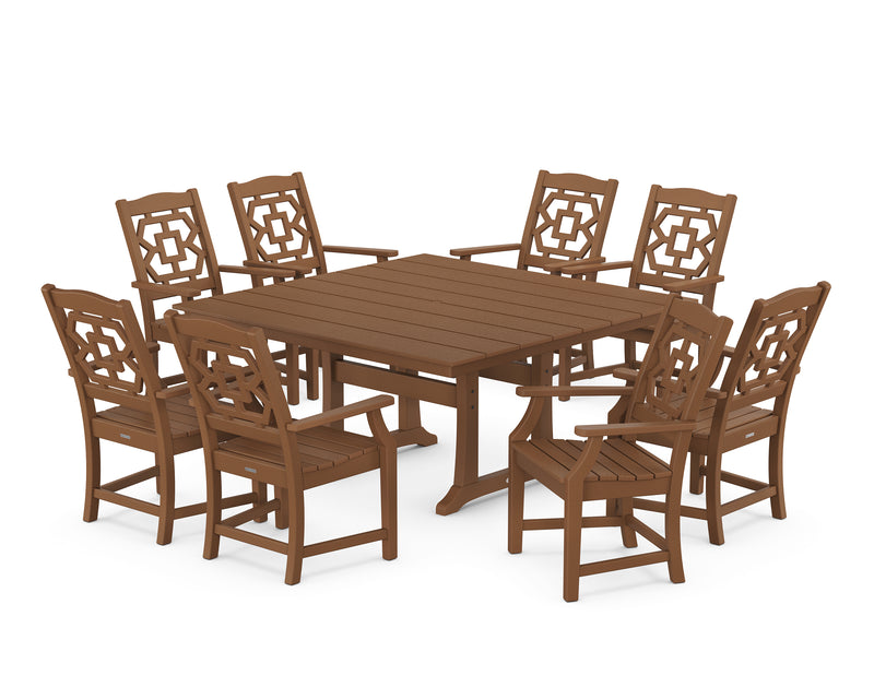 Polywood: Chinoiserie 9-Piece Square Farmhouse Dining Set with Trestle Legs