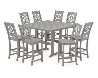 Polywood: Chinoiserie 9-Piece Square Side Chair Bar Set with Trestle Legs