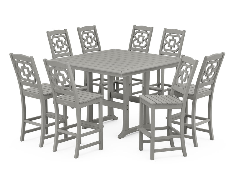 Polywood: Chinoiserie 9-Piece Square Side Chair Bar Set with Trestle Legs