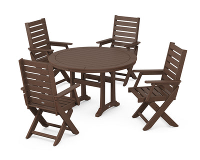 Polywood: Captain Folding Chair 5-Piece Round Dining Set with Trestle Legs