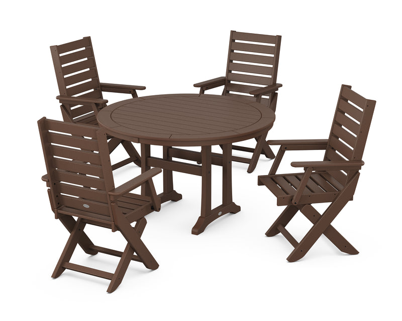 Polywood: Captain Folding Chair 5-Piece Round Dining Set with Trestle Legs