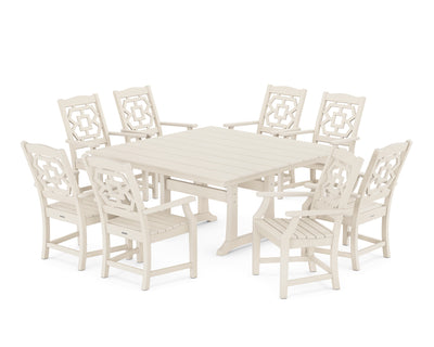 Polywood: Chinoiserie 9-Piece Square Farmhouse Dining Set with Trestle Legs