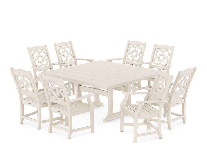 Polywood: Chinoiserie 9-Piece Square Farmhouse Dining Set with Trestle Legs