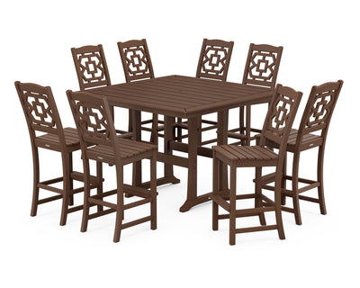 Polywood: Chinoiserie 9-Piece Square Side Chair Bar Set with Trestle Legs