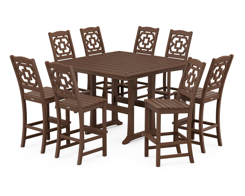 Polywood: Chinoiserie 9-Piece Square Side Chair Bar Set with Trestle Legs