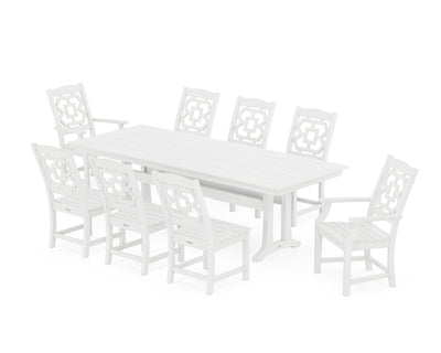 Polywood: Chinoiserie 9-Piece Farmhouse Dining Set with Trestle Legs