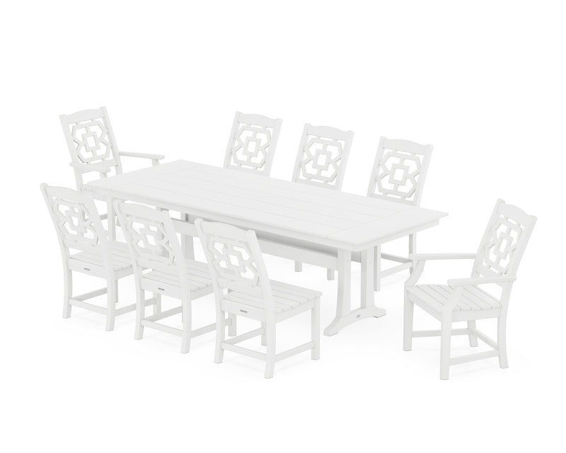 Polywood: Chinoiserie 9-Piece Farmhouse Dining Set with Trestle Legs
