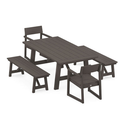 Polywood: EDGE 5-Piece Rustic Farmhouse Dining Set With Benches