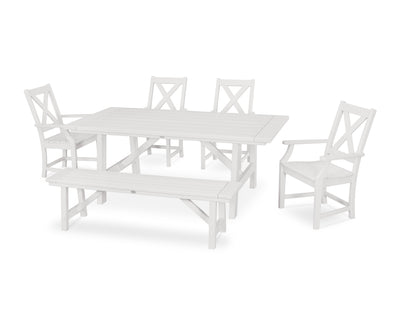 Polywood: Braxton 6-Piece Rustic Farmhouse Arm Chair Dining Set with Bench