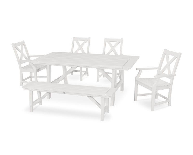 Polywood: Braxton 6-Piece Rustic Farmhouse Arm Chair Dining Set with Bench